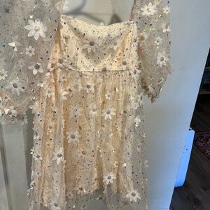 Daisy Cream Dress with Sequins and Sparkles